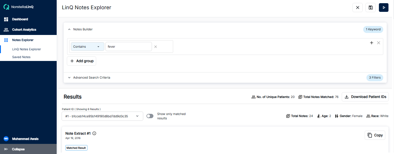 Notes Query Builder - Filled Details