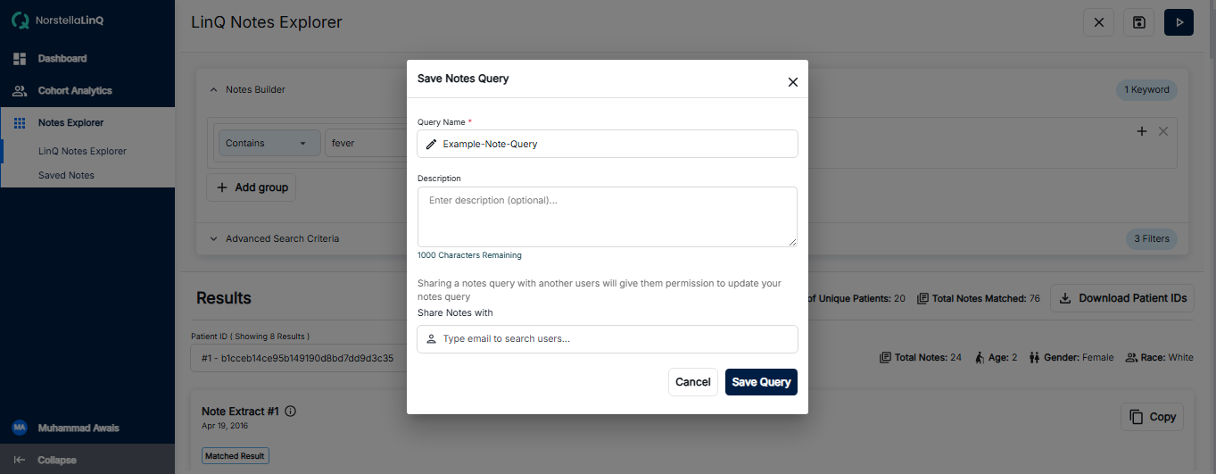 Save Notes Query Dialog