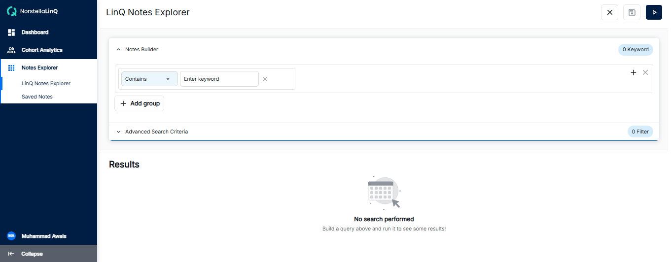 Notes Query Builder - Empty Form
