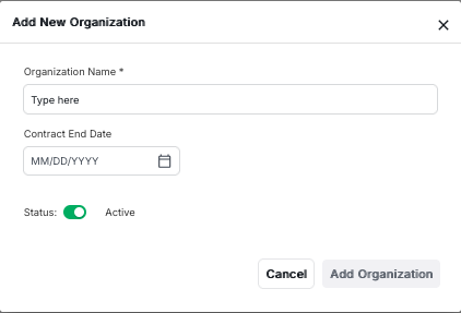 Add New Organization Modal Dialog