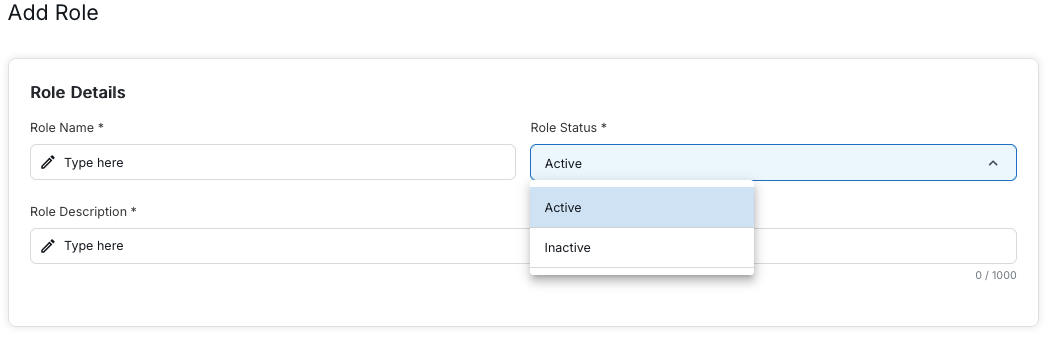 Add Role Modal Dialog