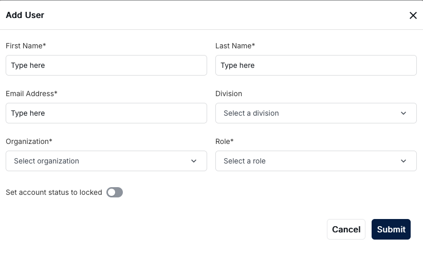 Add User Modal Dialog