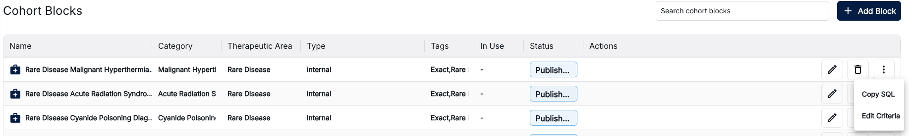 Cohort Blocks Interface