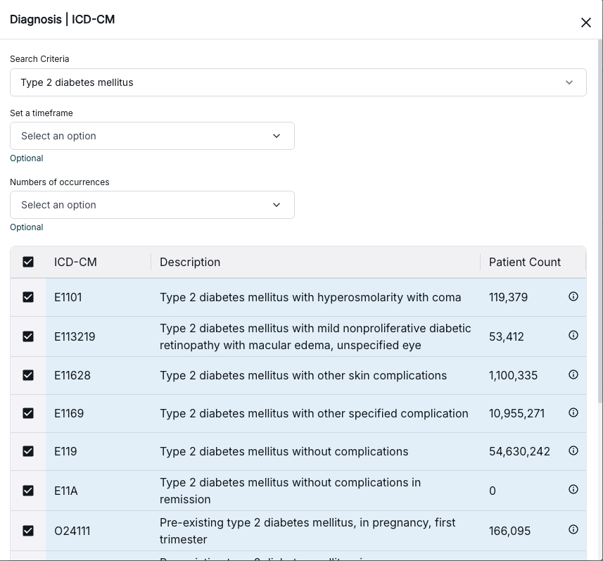 ICD-CM diagnosis criteria configuration interface