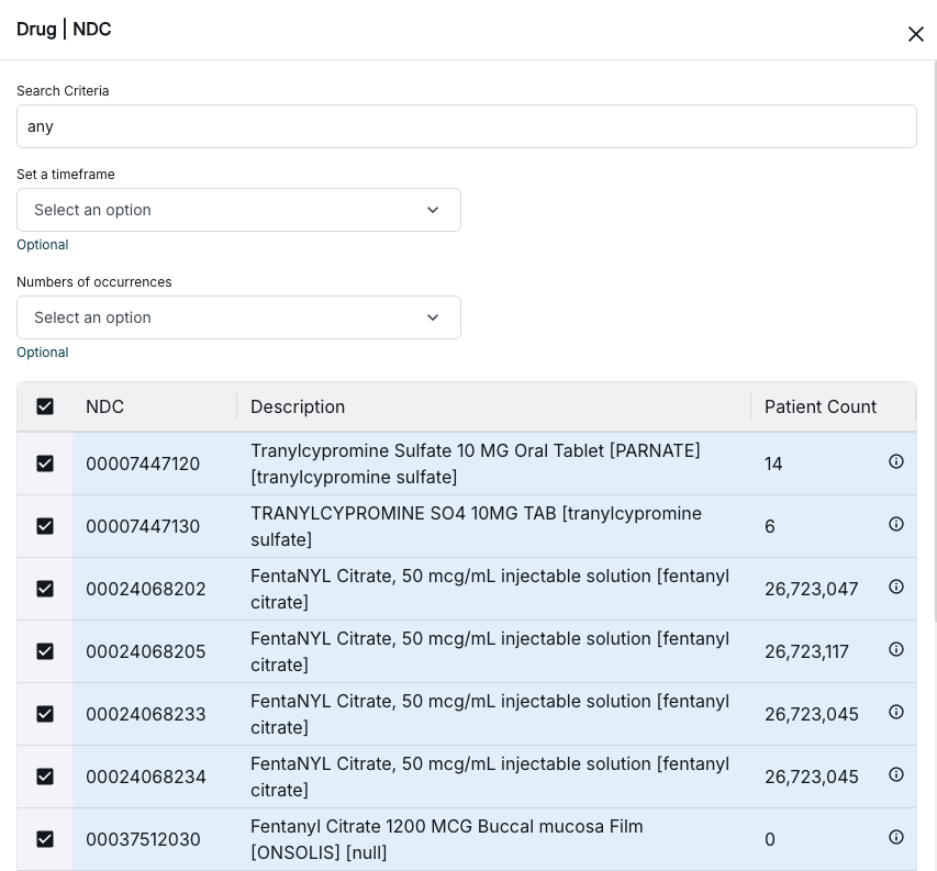 NDC drug criteria configuration interface