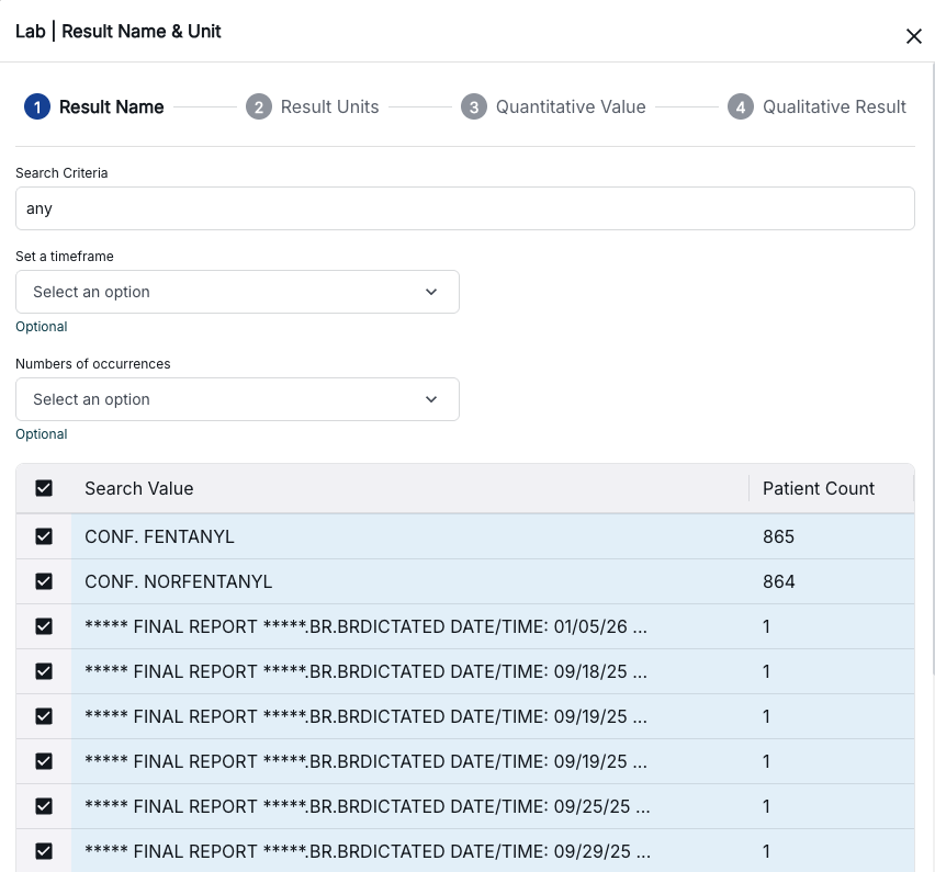 Laboratory criteria configuration interface