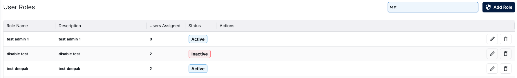 Search Roles Interface